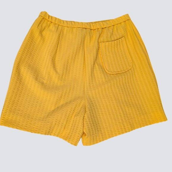 60s Vintage Women's Yellow Seersucker Elastic Waist Shorts MCM Summer - Picture 1 of 8
